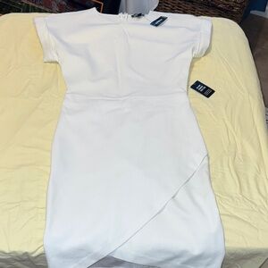 Express White Asymmetrical Wrap-Front Short Sleeve Dress
